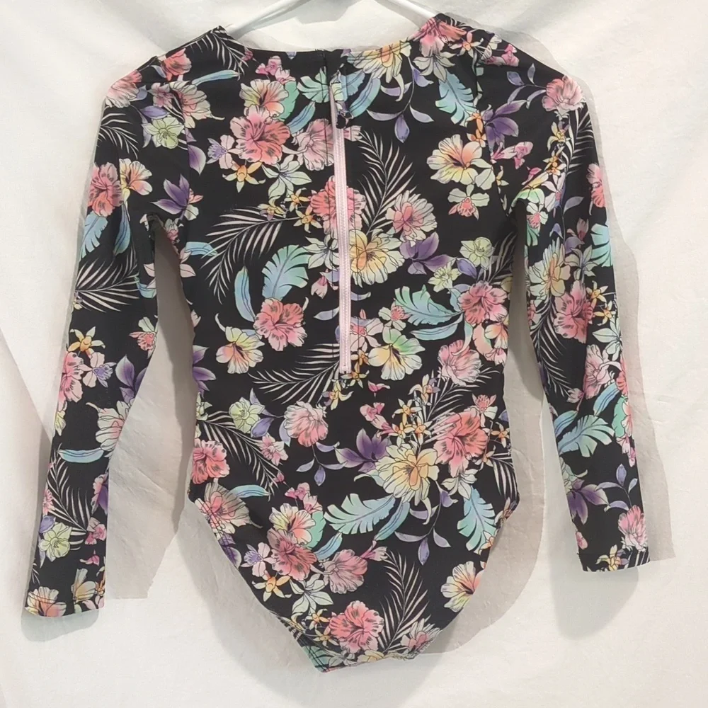 Art Class | Swimsuit Long Sleeve One Piece With Peek-a-boo Tummy Black | L